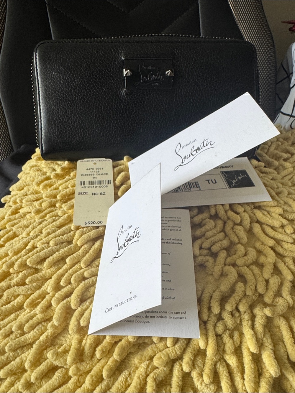 Christian Louboutin Black Leather Zip-Around Wallet with Logo Plate